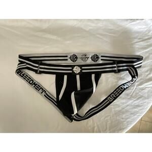 Mens Breedwell Jockstrap - Black & White Bold Logo Waistband - Night Gear Energy